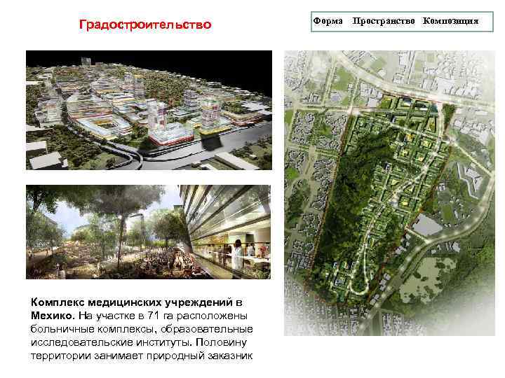 Градостроительство Комплекс медицинских учреждений в Мехико. На участке в 71 га расположены больничные комплексы,