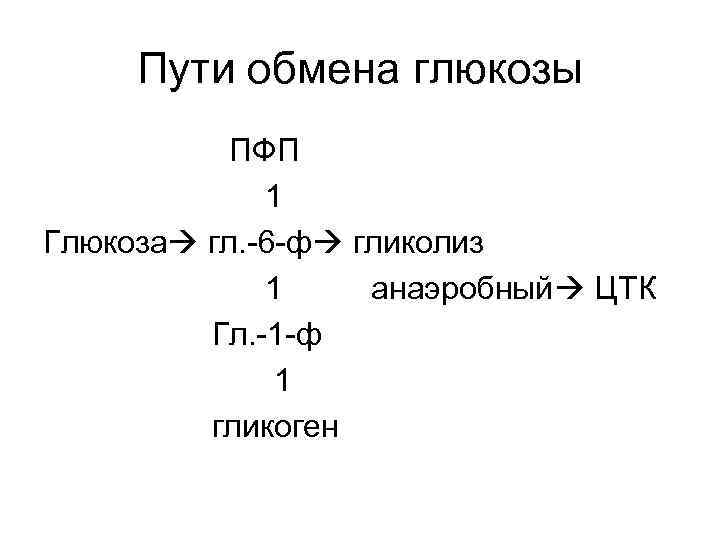 Пути обмена глюкозы ПФП 1 Глюкоза гл. -6 -ф гликолиз 1 анаэробный ЦТК Гл.