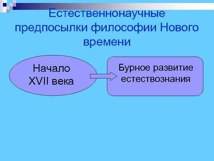  Естественнонаучные предпосылки философии Нового времени Начало Бурное развитие XVII века естествознания 