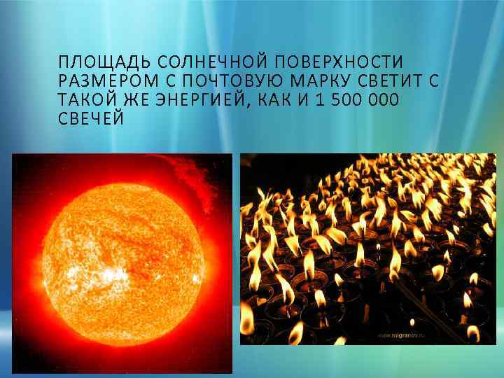 ПЛОЩАДЬ СОЛНЕЧНОЙ ПОВЕРХНОСТИ РАЗМЕРОМ С ПОЧТОВУЮ МАРКУ СВЕТИТ С ТАКОЙ ЖЕ ЭНЕРГИЕЙ, КАК И