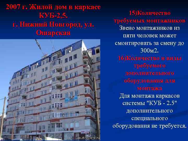 2007 г. Жилой дом в каркасе КУБ-2, 5. г. Нижний Новгород, ул. Ошарская 15)Количество