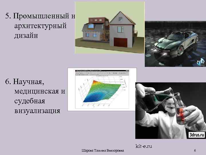 5. Промышленный и архитектурный дизайн 6. Научная, медицинская и судебная визуализация Шарова Татьяна Викторовна