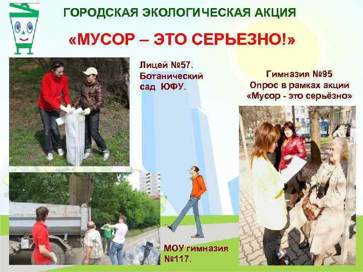 ГОРОДСКАЯ ЭКОЛОГИЧЕСКАЯ АКЦИЯ «МУСОР – ЭТО СЕРЬЕЗНО!» Лицей № 57. Ботанический сад ЮФУ. МОУ