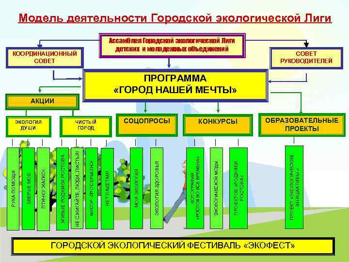 Модель деятельности Городской экологической Лиги Ассамблея Городской экологической Лиги детских и молодежных объединений КООРДИНАЦИОННЫЙ