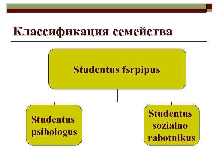 Классификация семейства Studentus fsrpipus Studentus psihologus Studentus sozialno rabotnikus 