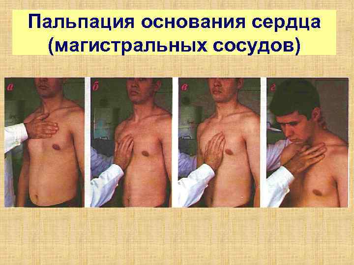 Пальпация основания сердца (магистральных сосудов) 
