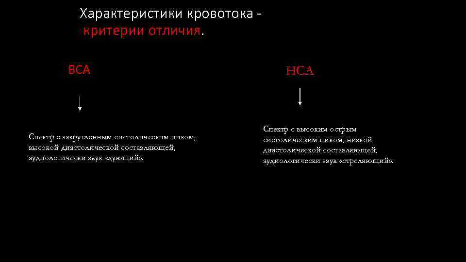 Характеристики кровотока критерии отличия. ВСА Спектр с закругленным систолическим пиком, высокой диастолической составляющей, аудиологически