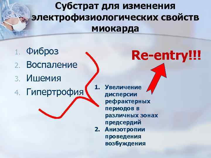 Субстрат для изменения электрофизиологических свойств миокарда 1. 2. 3. 4. Фиброз Воспаление Ишемия Гипертрофия