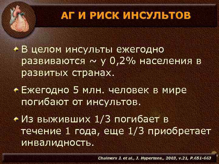 АГ И РИСК ИНСУЛЬТОВ В целом инсульты ежегодно развиваются ~ у 0, 2% населения