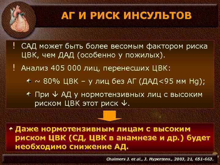 АГ И РИСК ИНСУЛЬТОВ ! САД может быть более весомым фактором риска ЦВК, чем