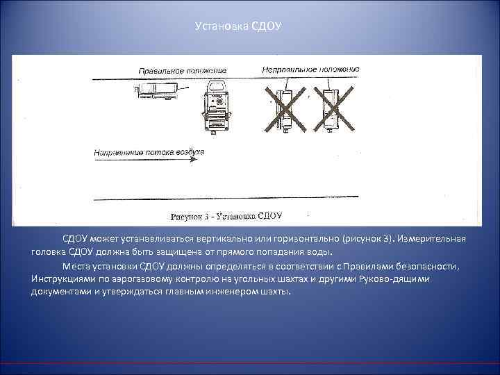 Установка СДОУ может устанавливаться вертикально или горизонтально (рисунок 3). Измерительная головка СДОУ должна быть