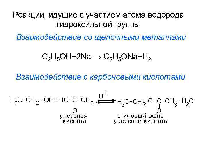 Реакции, идущие с участием атома водорода гидроксильной группы Взаимодействие со щелочными металлами C 2