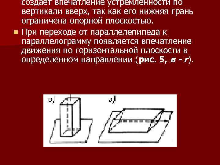 создает впечатление устремленности по вертикали вверх, так как его нижняя грань ограничена опорной плоскостью.