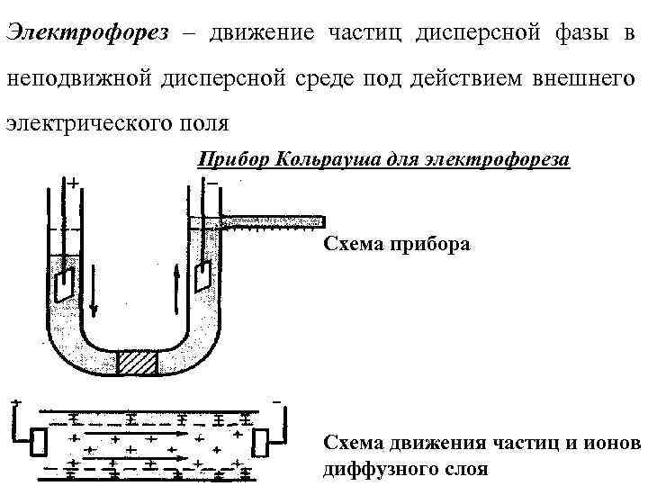 Электрофорез – движение частиц дисперсной фазы в неподвижной дисперсной среде под действием внешнего электрического