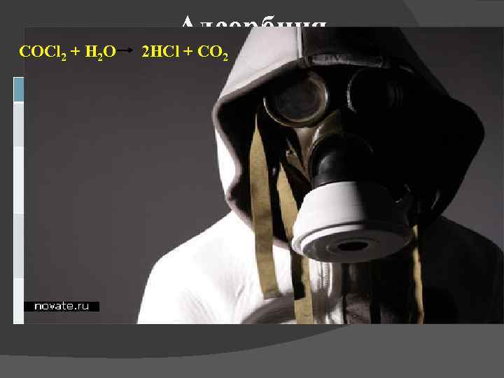 Адсорбция COCl 2 + H 2 O 2 HCl + CO 2 Химическая (хемосорбция)