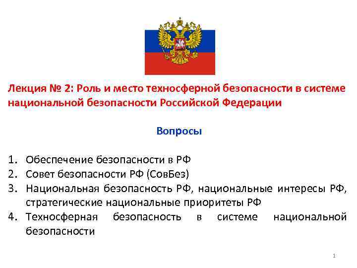Лекция № 2: Роль и место техносферной безопасности в системе национальной безопасности Российской Федерации