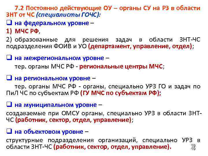 7. 2 Постоянно действующие ОУ – органы СУ на РЗ в области ЗНТ от