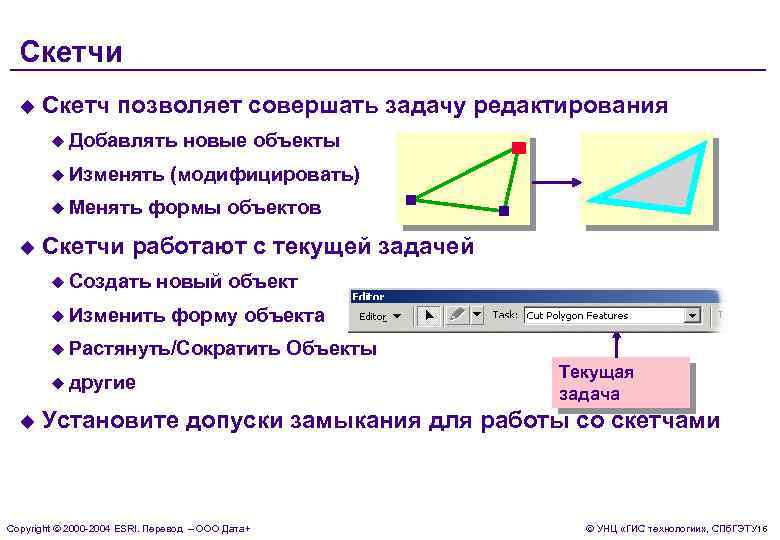 Скетчи u Скетч позволяет совершать задачу редактирования u Добавлять u Изменять u Менять u