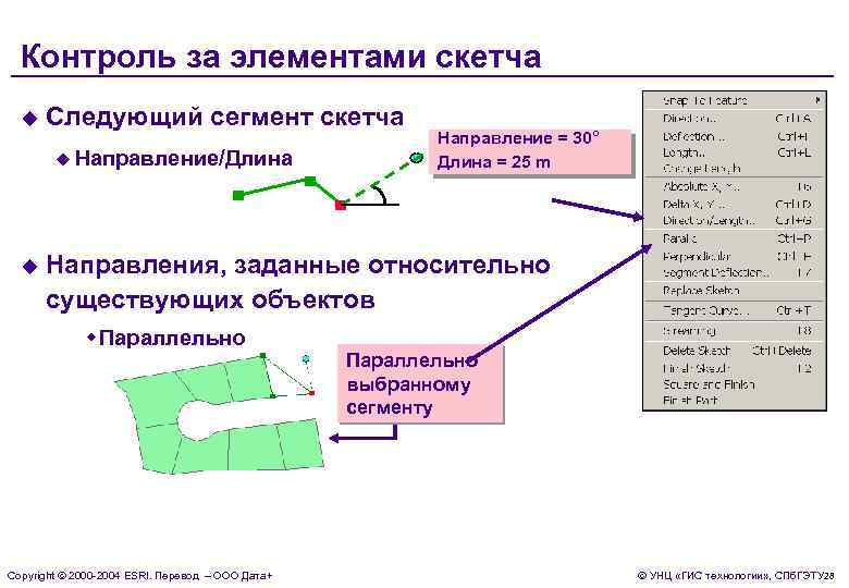 Контроль за элементами скетча u Следующий сегмент скетча u Направление/Длина u Направление = 30°