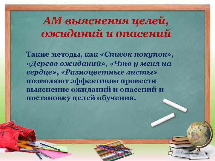 АМ выяснения целей, ожиданий и опасений Такие методы, как «Список покупок» , «Дерево ожиданий»