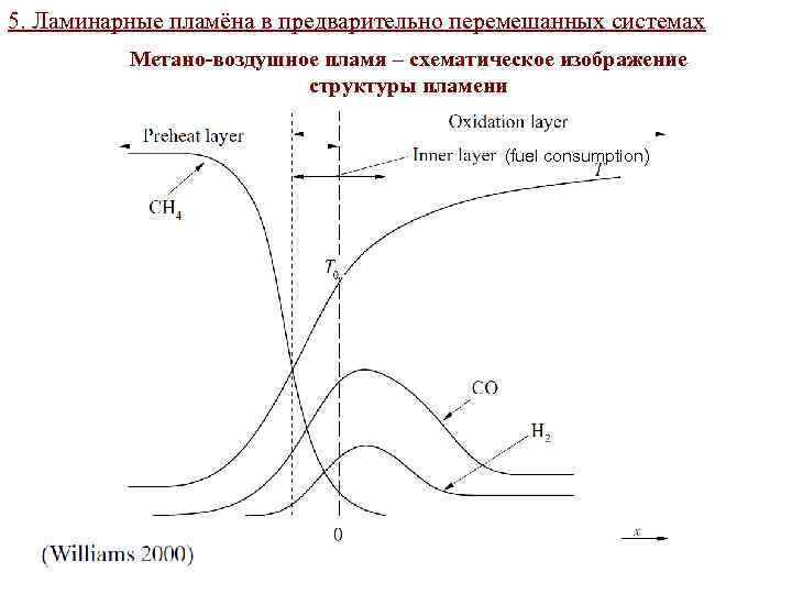 5. Ламинарные пламёна в предварительно перемешанных системах Метано-воздушное пламя – схематическое изображение структуры пламени