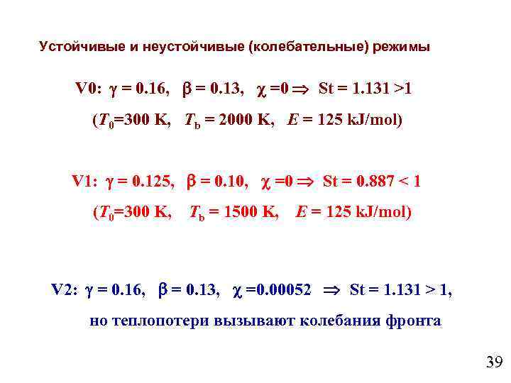 Устойчивые и неустойчивые (колебательные) режимы V 0: = 0. 16, = 0. 13, =0