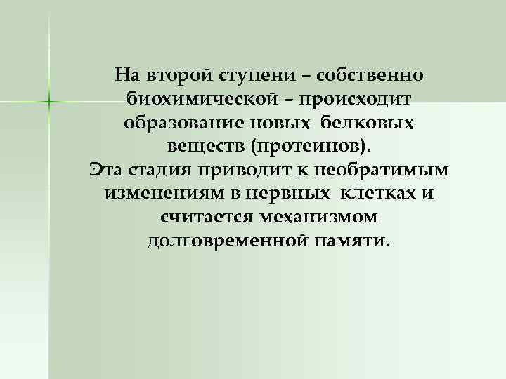 На второй ступени – собственно биохимической – происходит образование новых белковых веществ (протеинов). Эта