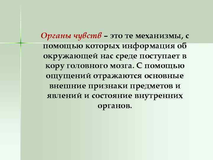 Органы чувств – это те механизмы, с помощью которых информация об окружающей нас среде