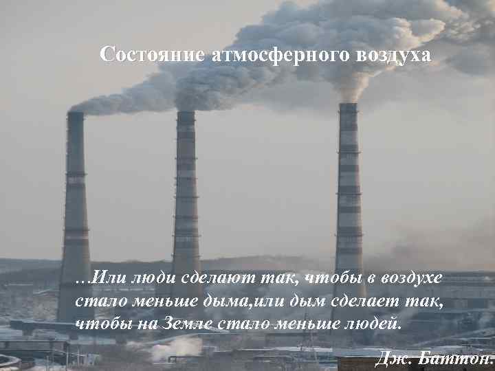 Состояние атмосферного воздуха …Или люди сделают так, чтобы в воздухе стало меньше дыма, или