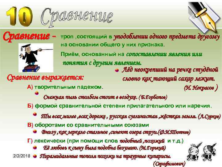 Сравнение - троп , состоящий в уподоблении одного предмета другому на основании общего у