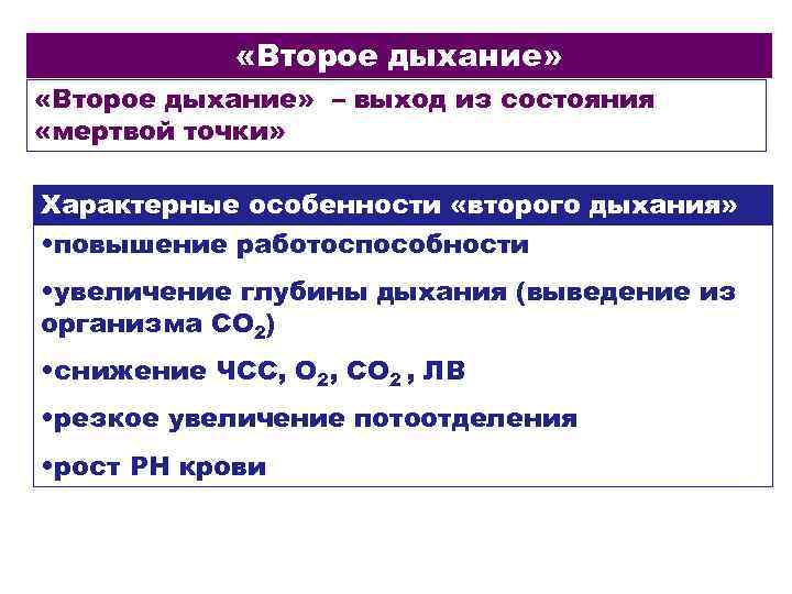 2 параметры состояния. Физиологическая характеристика второго дыхания. Второе дыхание характеристика. Характеристика предстартового состояния и второго дыхания. Физиологическая характеристика мертвой точки и второго дыхания.