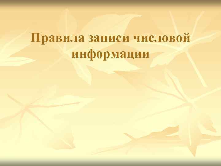 Правила записи числовой информации 