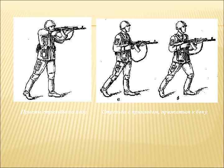 Приемы стрельбы на ходу Стрельба с прикладом, прижатым к боку 