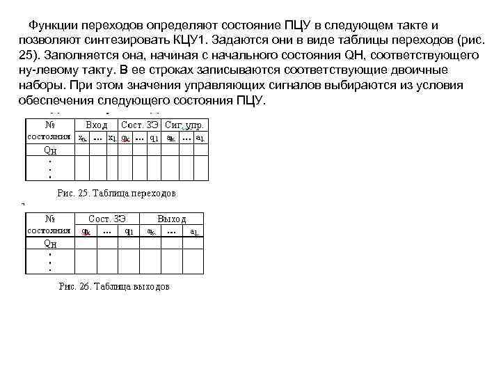  Функции переходов определяют состояние ПЦУ в следующем такте и позволяют синтезировать КЦУ 1.