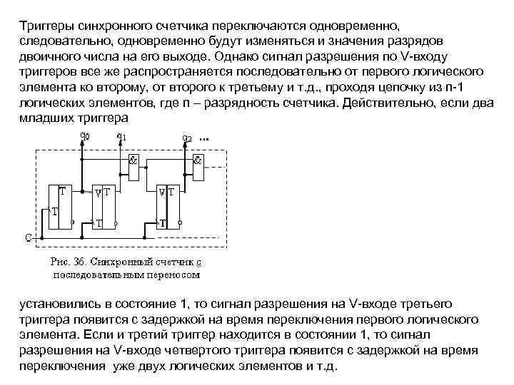 Триггеры синхронного счетчика переключаются одновременно, следовательно, одновременно будут изменяться и значения разрядов двоичного числа