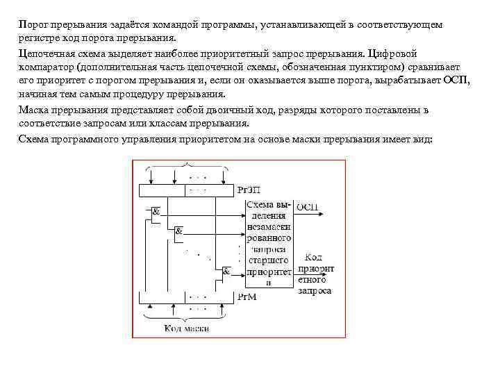 Порог прерывания задаётся командой программы, устанавливающей в соответствующем регистре код порога прерывания. Цепочечная схема