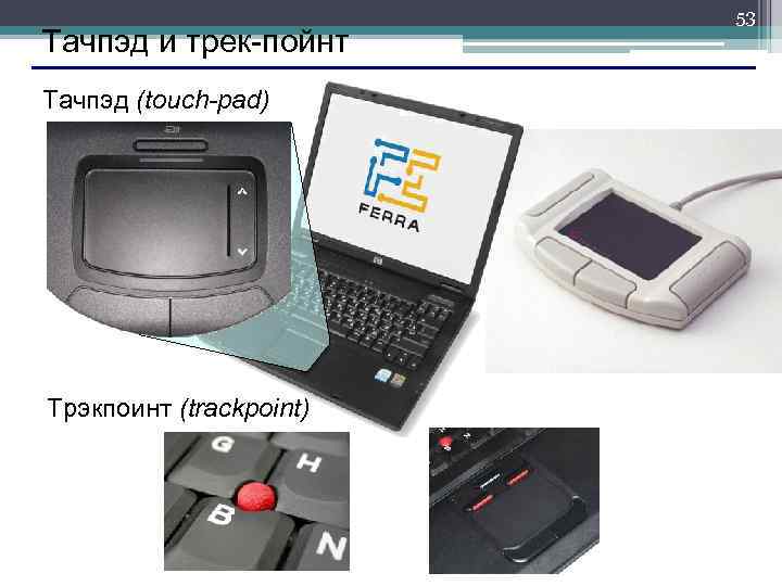  53 Тачпэд и трек-пойнт Тачпэд (touch-pad) Трэкпоинт (trackpoint) 