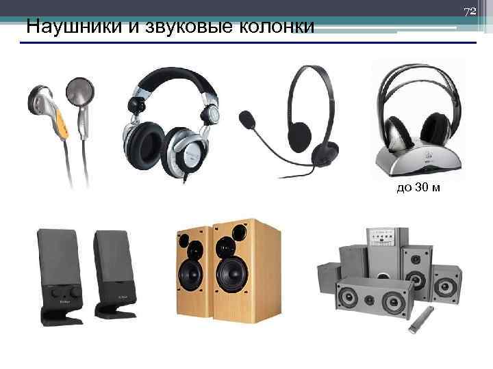  72 Наушники и звуковые колонки до 30 м 