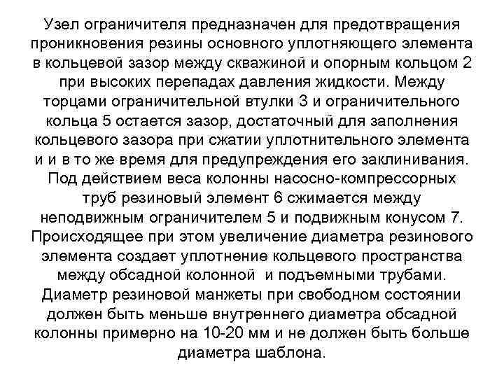 Узел ограничителя предназначен для предотвращения проникновения резины основного уплотняющего элемента в кольцевой зазор между