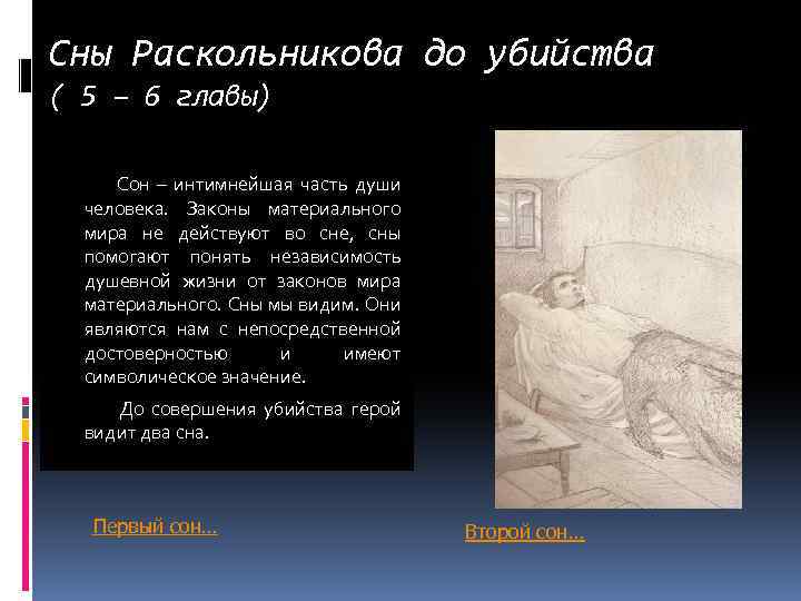 Сны Раскольникова до убийства ( 5 – 6 главы) Сон – интимнейшая часть души