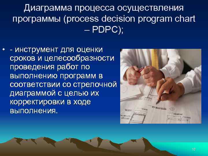 Диаграмма процесса осуществления программы (process decision program chart – PDPC); • - инструмент для