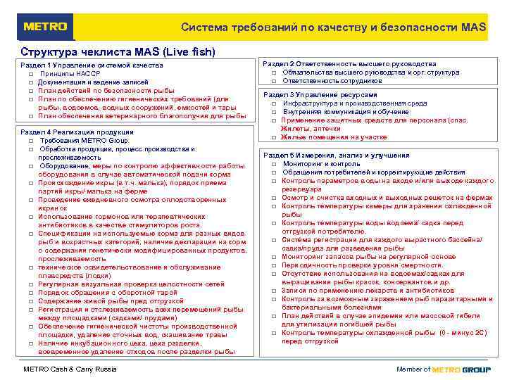        Система требований по качеству и безопасности MAS