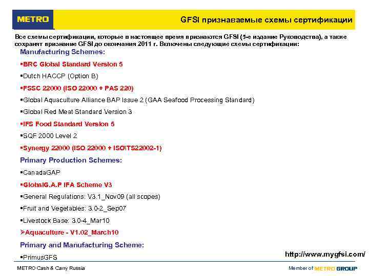      GFSI признаваемые схемы сертификации Все схемы сертификации, которые в