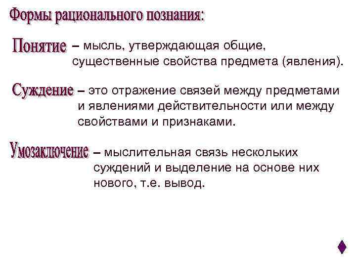 – мысль, утверждающая общие, существенные свойства предмета (явления). – это отражение связей между предметами