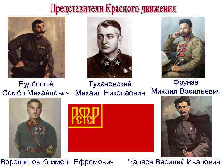 Фрунзе Будённый Тухачевский Семён Михайлович Михаил Николаевич Михаил Васильевич Ворошилов Климент Ефремович Чапаев Василий