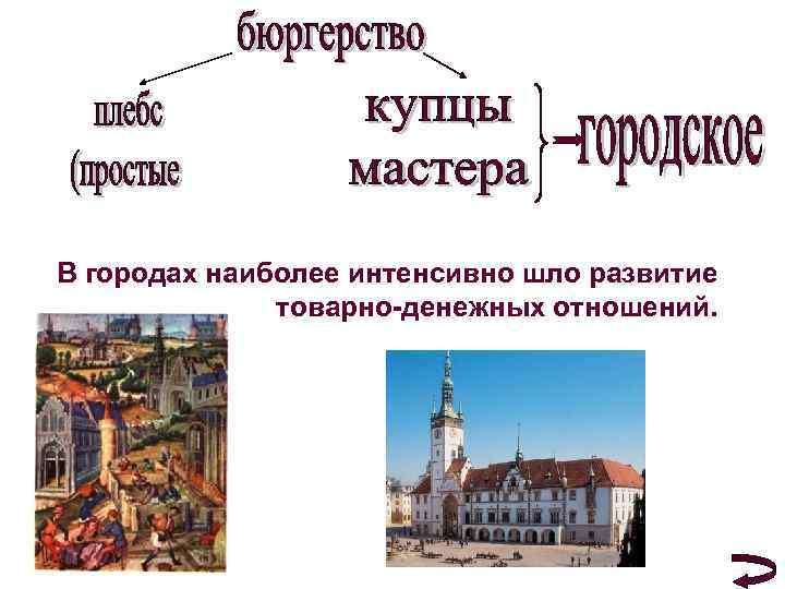 В городах наиболее интенсивно шло развитие товарно-денежных отношений. 