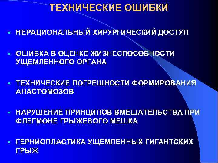 ТЕХНИЧЕСКИЕ ОШИБКИ § НЕРАЦИОНАЛЬНЫЙ ХИРУРГИЧЕСКИЙ ДОСТУП § ОШИБКА В ОЦЕНКЕ ЖИЗНЕСПОСОБНОСТИ УЩЕМЛЕННОГО ОРГАНА §