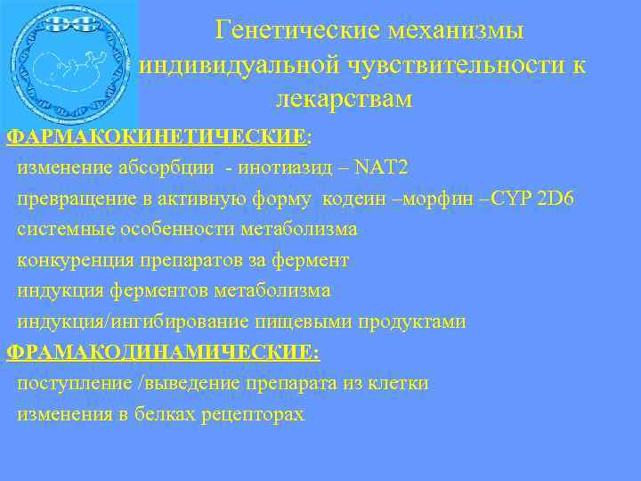  Генетические механизмы индивидуальной чувствительности к лекарствам ФАРМАКОКИНЕТИЧЕСКИЕ: изменение абсорбции - инотиазид – NAT