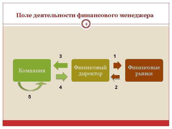Поле деятельности финансового менеджера 4 3 Финансовый директор Компания 4 5 1 Финансовые рынки