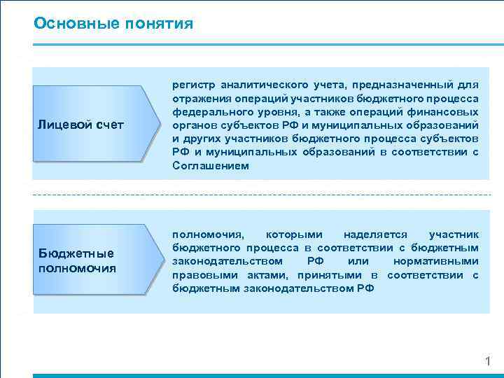 Основные понятия Лицевой счет регистр аналитического учета, предназначенный для отражения операций участников бюджетного процесса